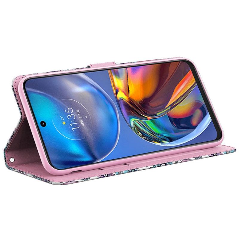 Fliptok Moto G73 5G szíjjal Pántos Paisley Minta