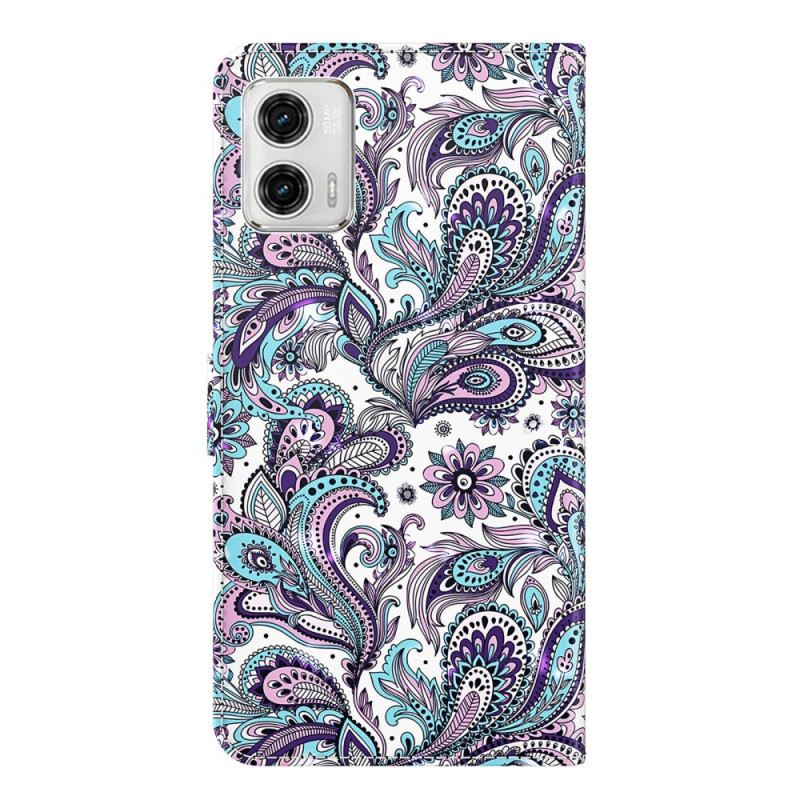 Fliptok Moto G73 5G szíjjal Pántos Paisley Minta