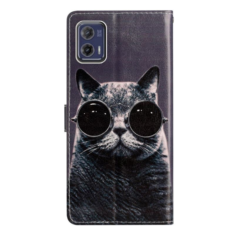 Fliptok Moto G73 5G szíjjal Pántos Szemüveg Cat