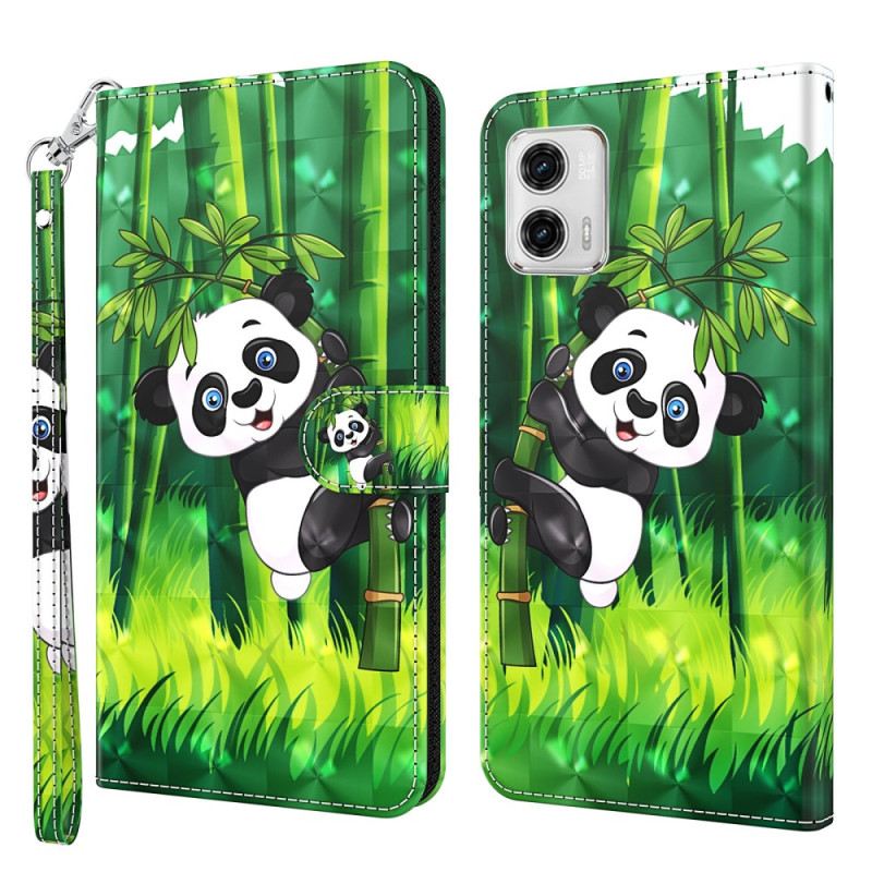 Kinyitható Tokok Moto G73 5G szíjjal Panda És Bambusz Nyakpánttal