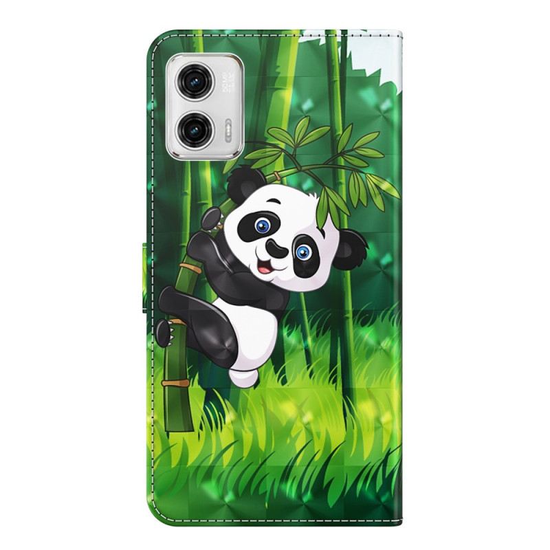 Kinyitható Tokok Moto G73 5G szíjjal Panda És Bambusz Nyakpánttal