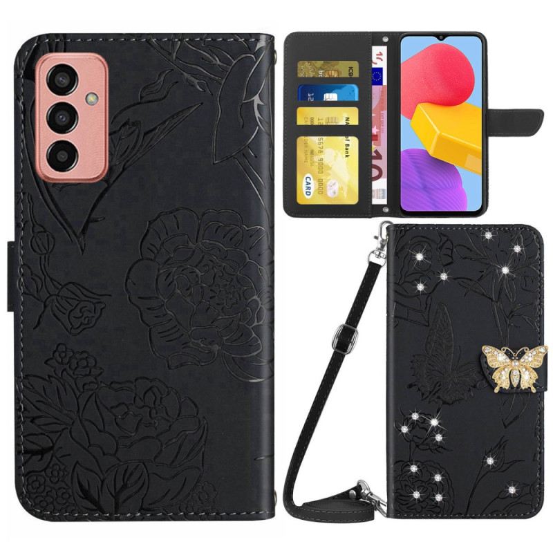 Fliptok / Bőrtok Samsung Galaxy M13 Butterfly Charm És Vállpánt