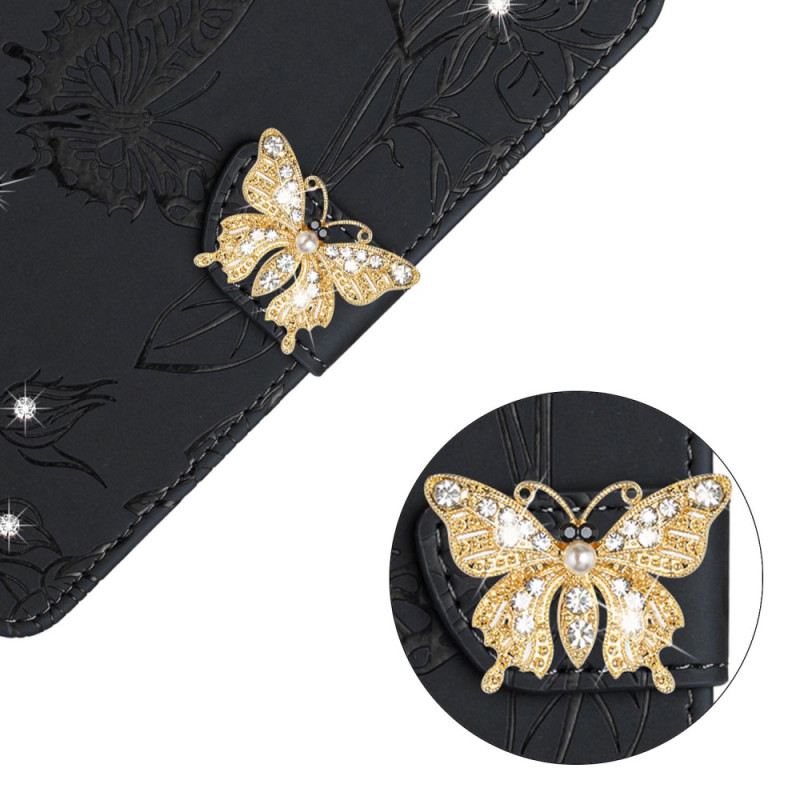 Fliptok / Bőrtok Samsung Galaxy M13 Butterfly Charm És Vállpánt