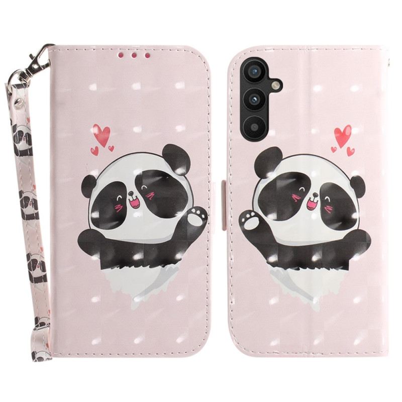 Fliptok / Bőrtok Samsung Galaxy A54 5G szíjjal Panda Love With Lanyard