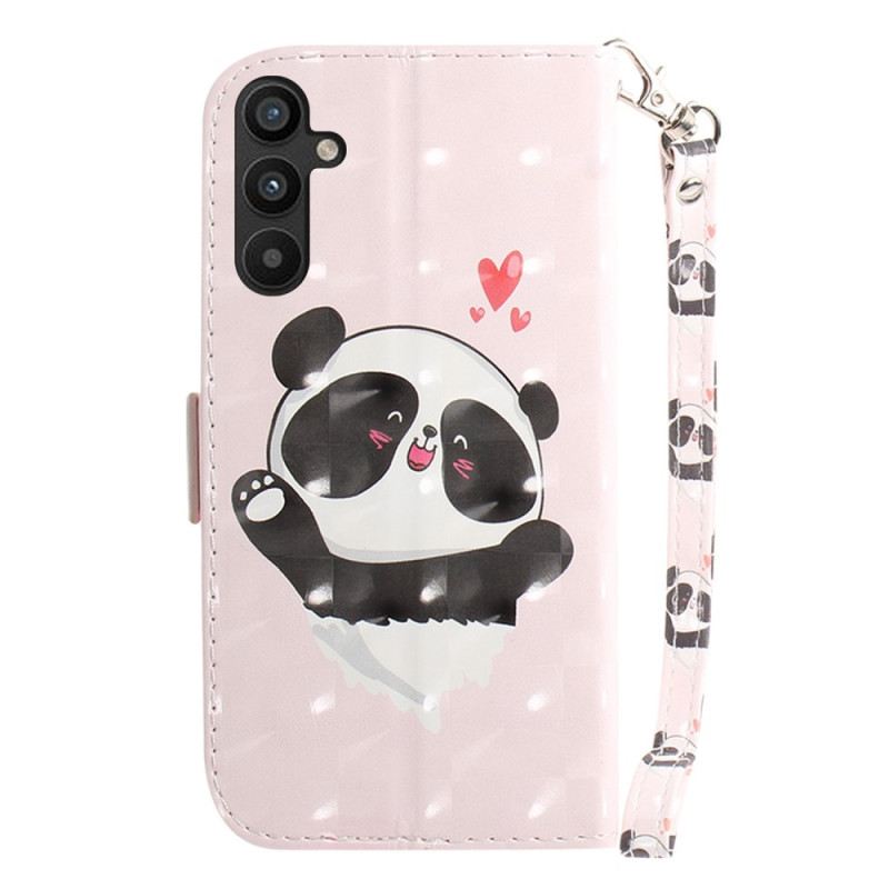 Fliptok / Bőrtok Samsung Galaxy A54 5G szíjjal Panda Love With Lanyard