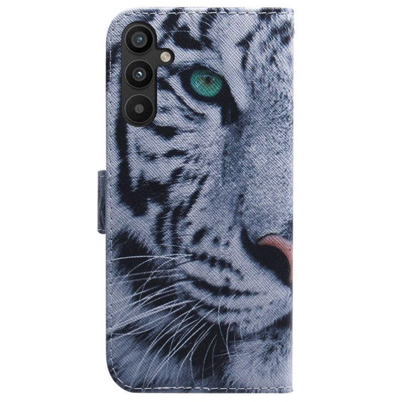 Fliptok / Bőrtok Samsung Galaxy A54 5G szíjjal Pántos Fehér Tigris