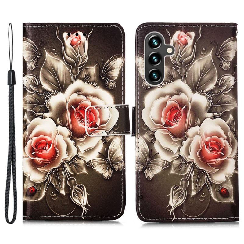 Fliptok / Bőrtok Samsung Galaxy A54 5G szíjjal Strap Roses