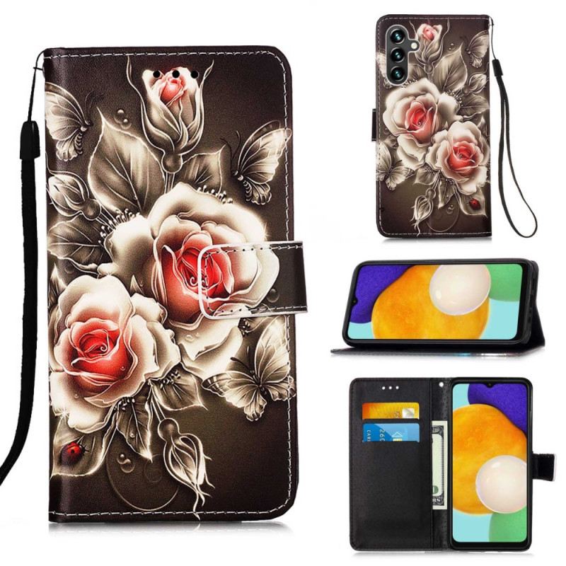 Fliptok / Bőrtok Samsung Galaxy A54 5G szíjjal Strap Roses