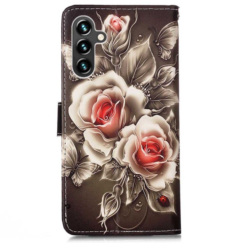 Fliptok / Bőrtok Samsung Galaxy A54 5G szíjjal Strap Roses