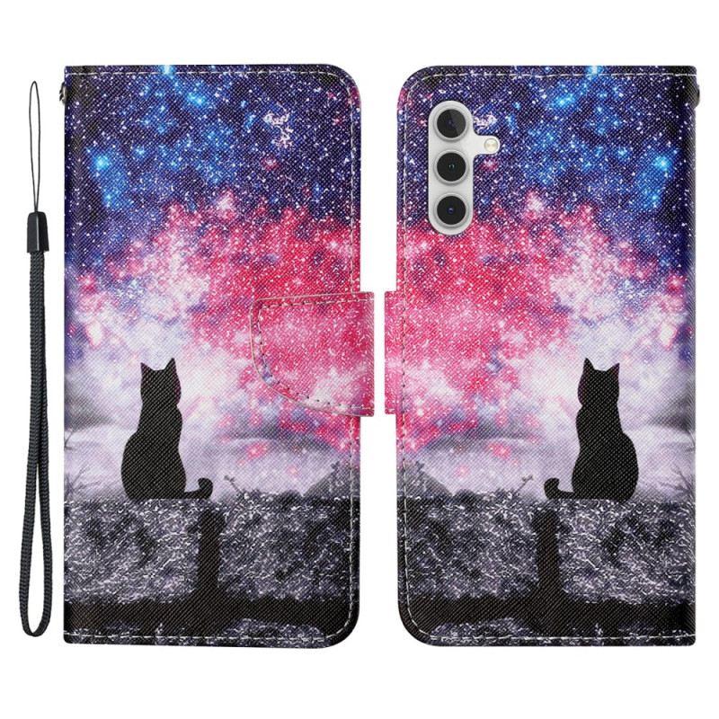 Kinyitható Tokok Samsung Galaxy A54 5G szíjjal Starry Thong Cat