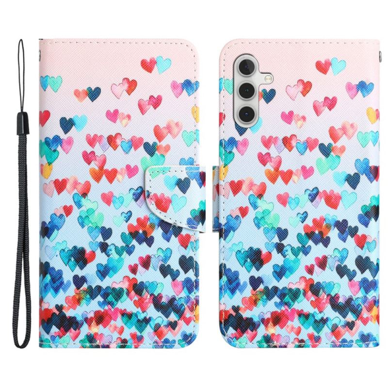 Kinyitható Tokok Samsung Galaxy A54 5G szíjjal Strappy Hearts Rain