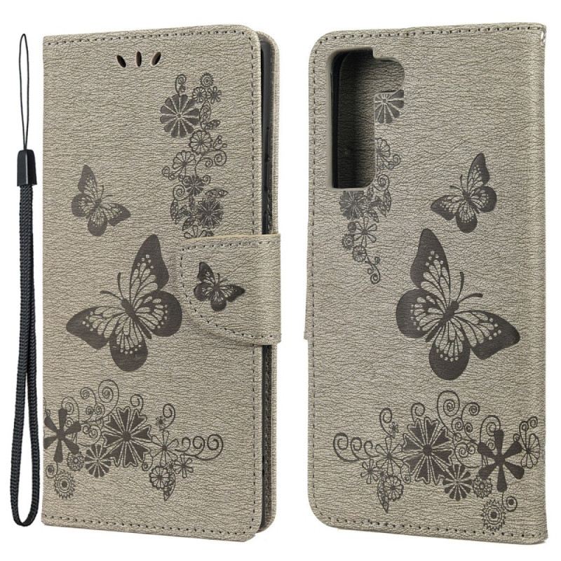 Fliptok / Bőrtok Samsung Galaxy S22 Plus 5G szíjjal Splendid Strap Butterflies