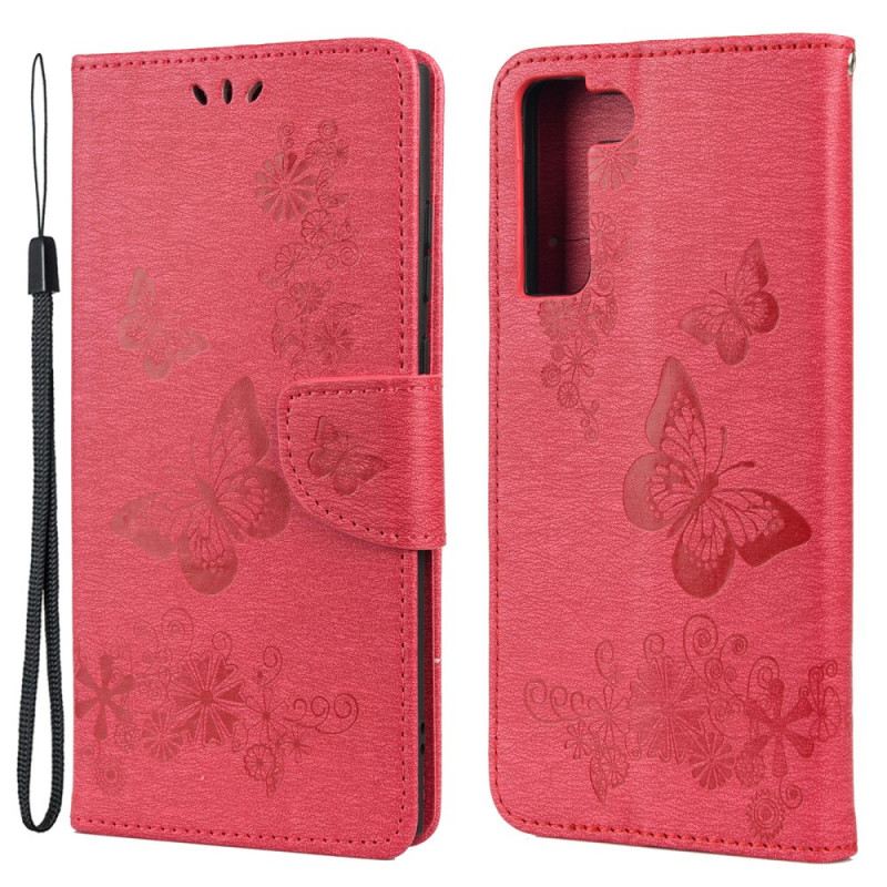 Fliptok / Bőrtok Samsung Galaxy S22 Plus 5G szíjjal Splendid Strap Butterflies