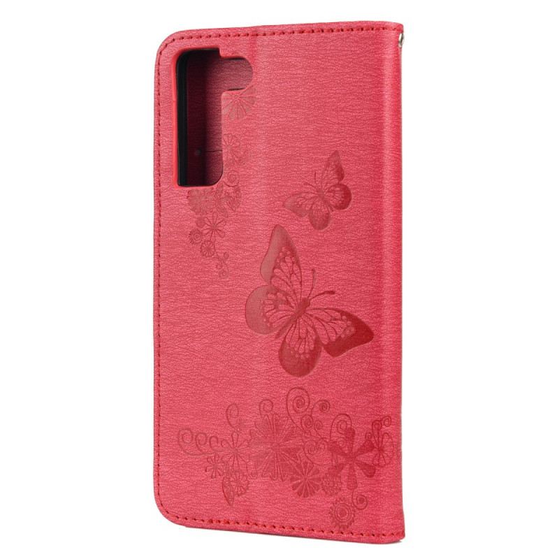 Fliptok / Bőrtok Samsung Galaxy S22 Plus 5G szíjjal Splendid Strap Butterflies