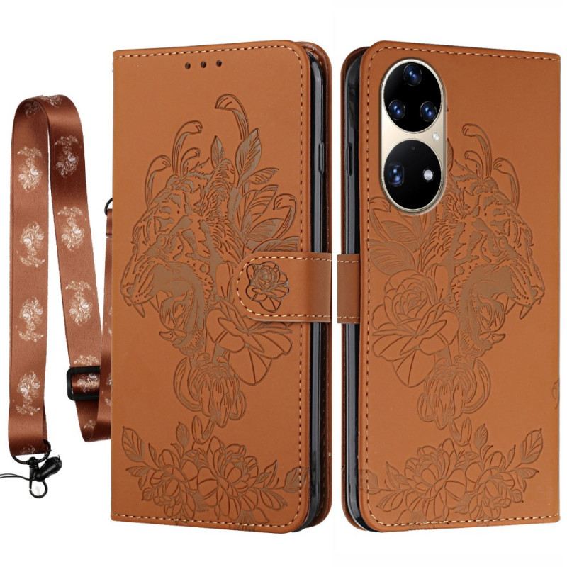 Fliptok Huawei P50 Pro szíjjal Barokk Pántos Tigris