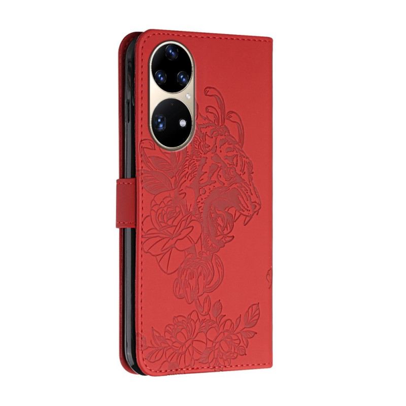 Fliptok Huawei P50 Pro szíjjal Barokk Pántos Tigris