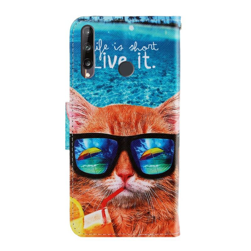 Fliptok / Bőrtok Huawei P40 Lite E szíjjal Cat Live It Strappy