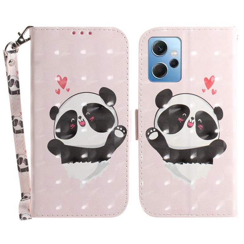 Fliptok / Bőrtok Xiaomi Redmi Note 12 4G szíjjal Panda Love With Lanyard