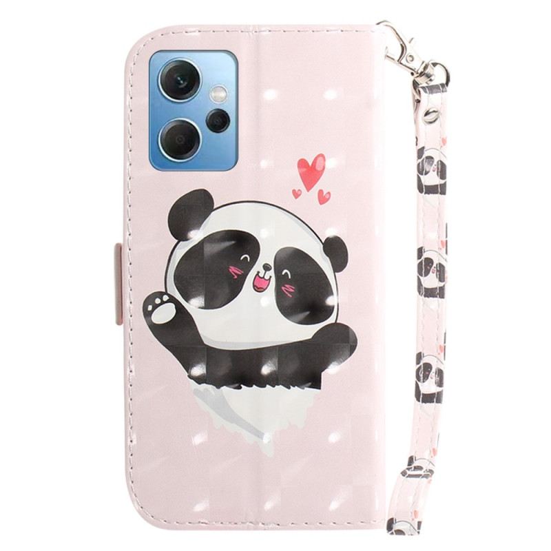 Fliptok / Bőrtok Xiaomi Redmi Note 12 4G szíjjal Panda Love With Lanyard