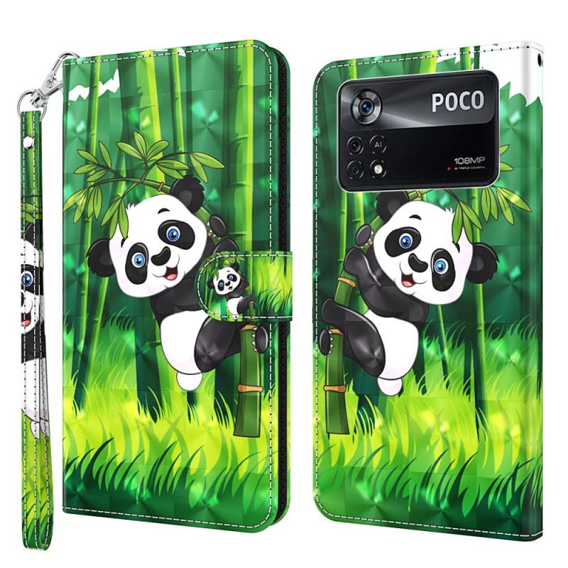 Fliptok / Bőrtok Poco X4 Pro 5G szíjjal Pántos Panda