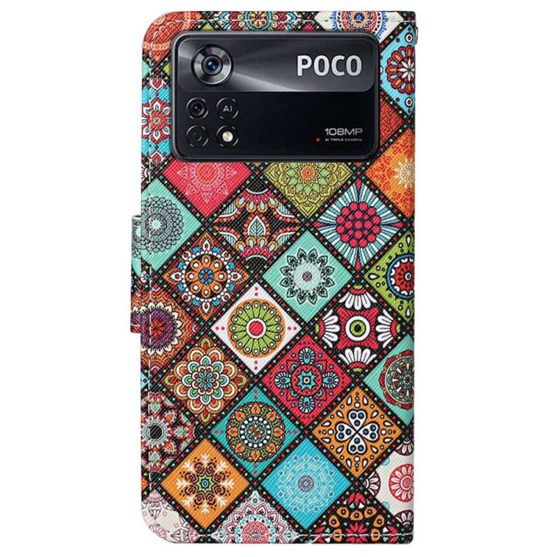 Fliptok / Bőrtok Poco X4 Pro 5G szíjjal Strappy Patchwork