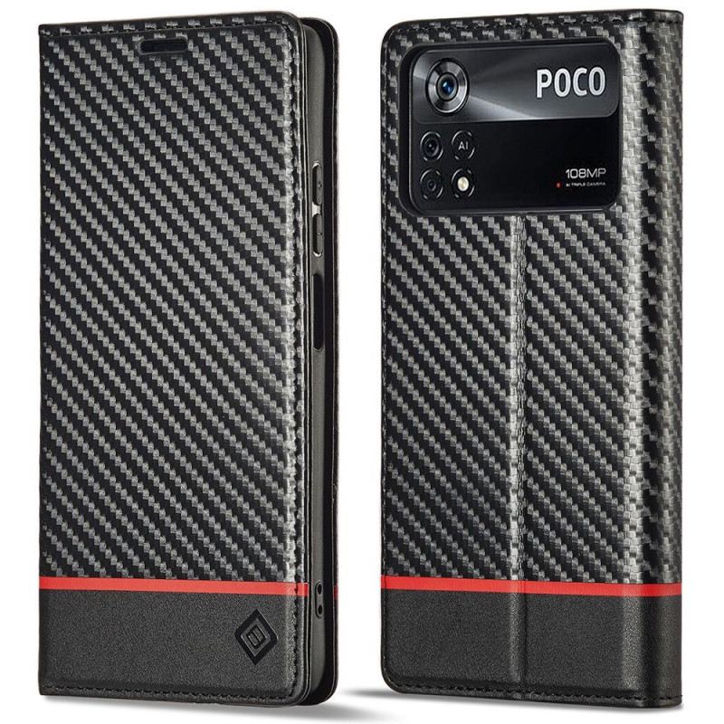 Fliptok Poco X4 Pro 5G Bőrtok Szénszálas Lc.imeeke