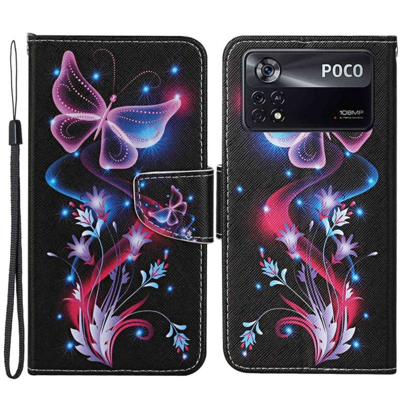 Fliptok Poco X4 Pro 5G szíjjal Strappy Butterfly Dance