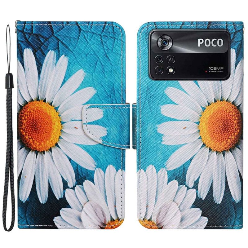 Fliptok Poco X4 Pro 5G szíjjal Thong Daisies