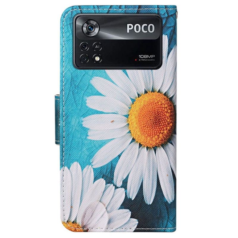 Fliptok Poco X4 Pro 5G szíjjal Thong Daisies