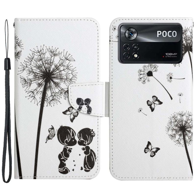 Kinyitható Tokok Poco X4 Pro 5G szíjjal Lanyard Love Dandelions