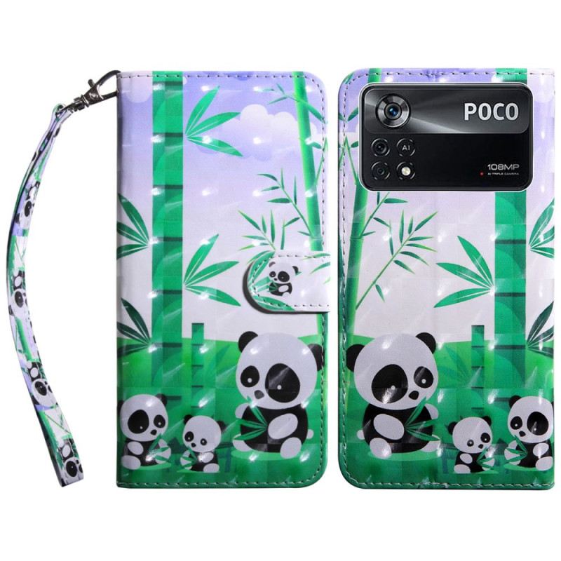 Kinyitható Tokok Poco X4 Pro 5G szíjjal Lanyard Panda Család