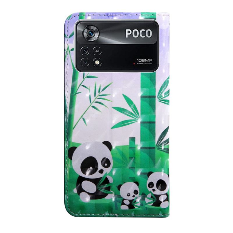 Kinyitható Tokok Poco X4 Pro 5G szíjjal Lanyard Panda Család