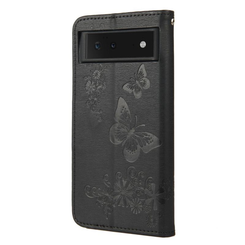 Fliptok / Bőrtok Google Pixel 6 szíjjal Splendid Strap Butterflies