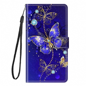 Fliptok / Bőrtok Samsung Galaxy M23 5G szíjjal Strap Butterflies Fan