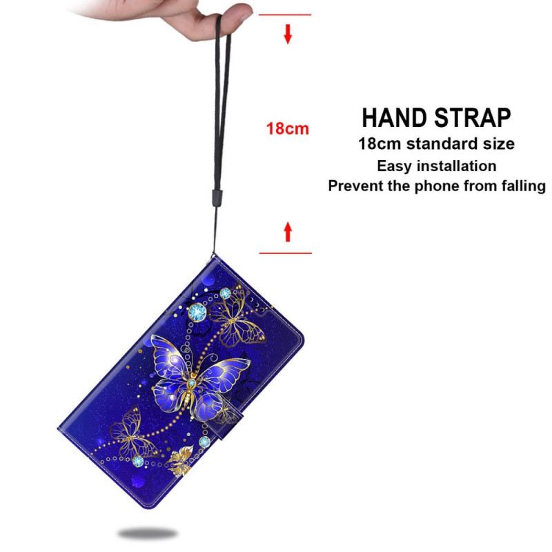 Fliptok / Bőrtok Samsung Galaxy M23 5G szíjjal Strap Butterflies Fan