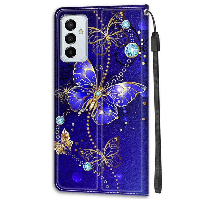 Fliptok / Bőrtok Samsung Galaxy M23 5G szíjjal Strap Butterflies Fan