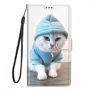 Fliptok / Bőrtok Samsung Galaxy M23 5G szíjjal Tanga Cat Fan