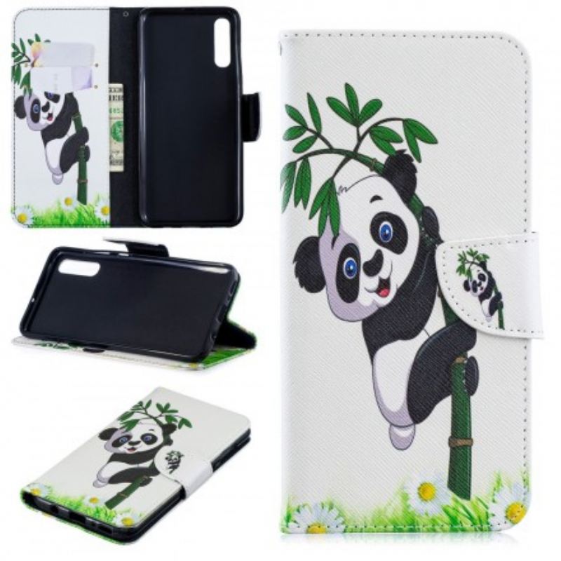 Fliptok / Bőrtok Samsung Galaxy A70 Panda Bambuszon