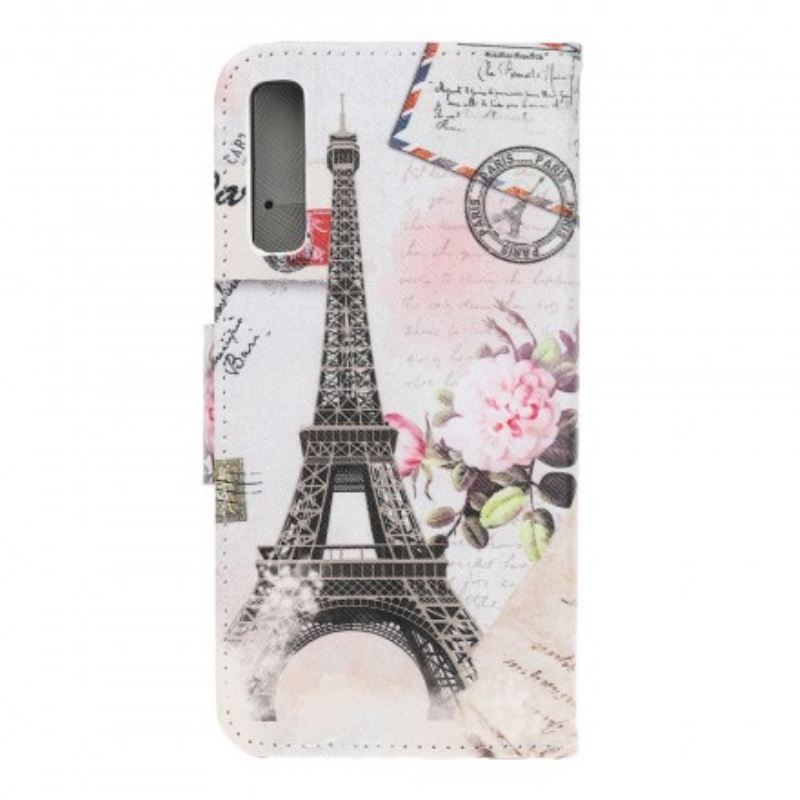 Fliptok / Bőrtok Samsung Galaxy A70 Retro Eiffel-torony