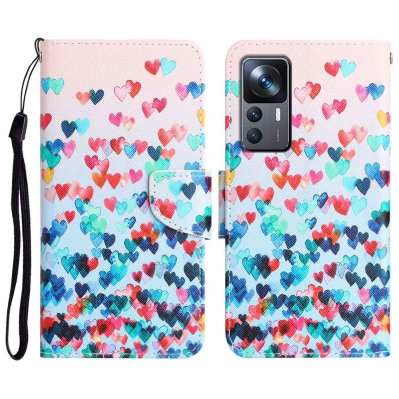 Fliptok / Bőrtok Xiaomi 12T / 12T Pro szíjjal Strappy Hearts