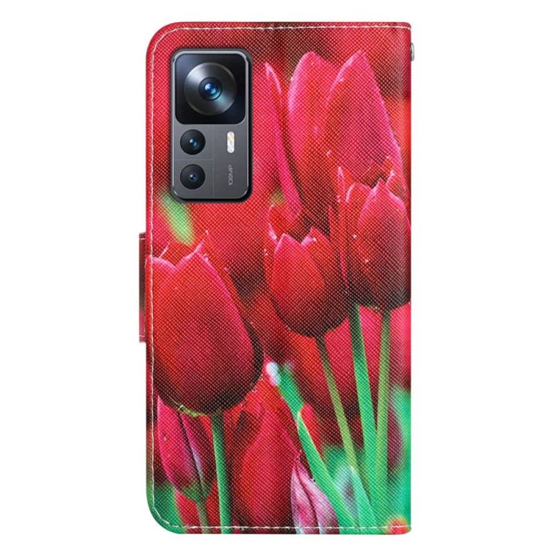 Fliptok / Bőrtok Xiaomi 12T / 12T Pro Tanga Tulipánok