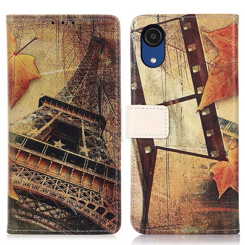 Fliptok / Bőrtok Samsung Galaxy A03 Core Eiffel-torony Ősszel