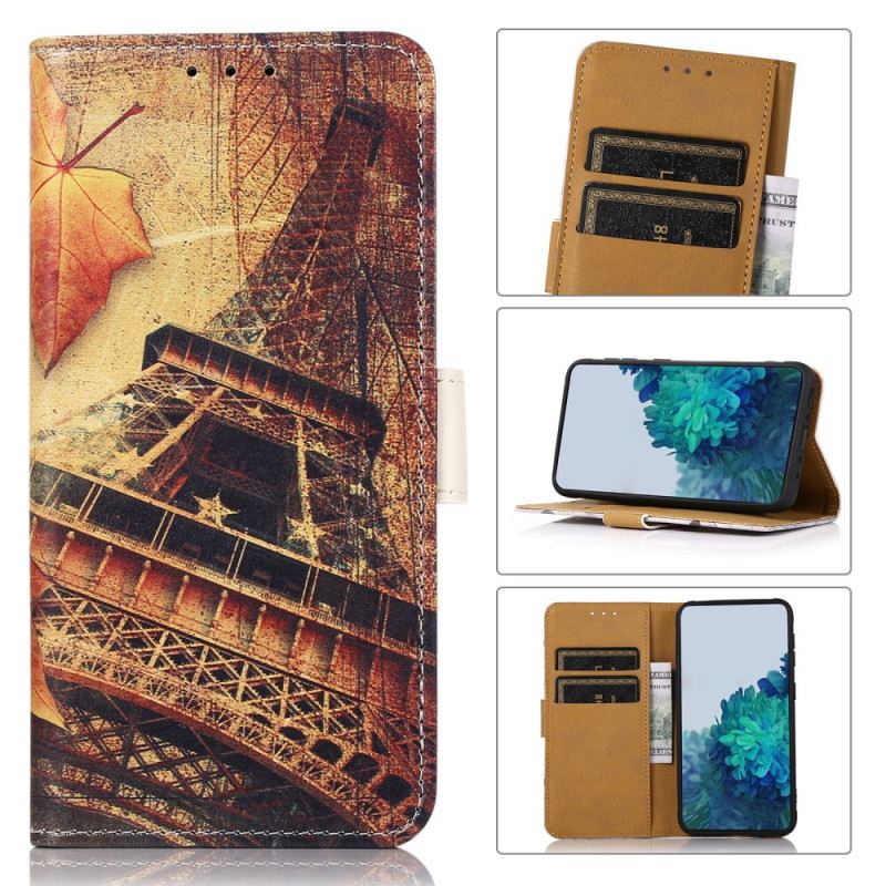 Fliptok / Bőrtok Samsung Galaxy A03 Core Eiffel-torony Ősszel