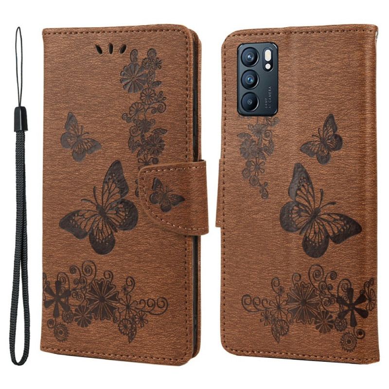 Fliptok / Bőrtok Oppo Reno 6 5G szíjjal Splendid Strap Butterflies