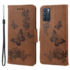 Fliptok / Bőrtok Oppo Reno 6 5G szíjjal Splendid Strap Butterflies