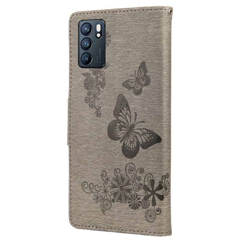 Fliptok / Bőrtok Oppo Reno 6 5G szíjjal Splendid Strap Butterflies