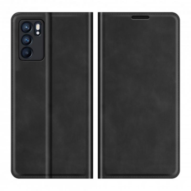 Fliptok Oppo Reno 6 5G Bőrtok Puha Bőr Hatás