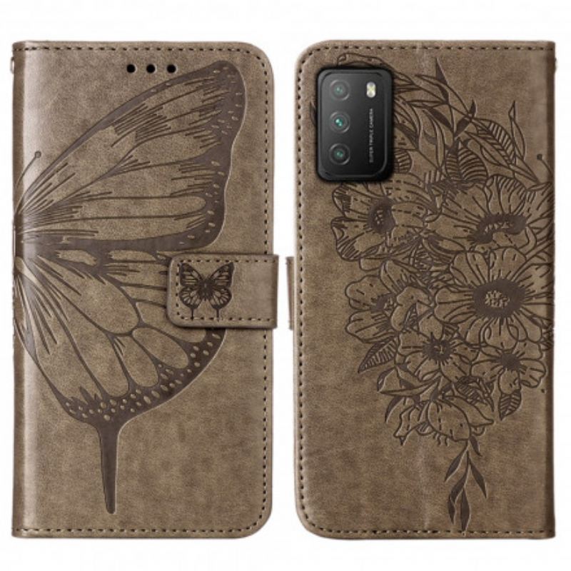 Fliptok / Bőrtok Poco M3 Butterfly Design Zsinórral