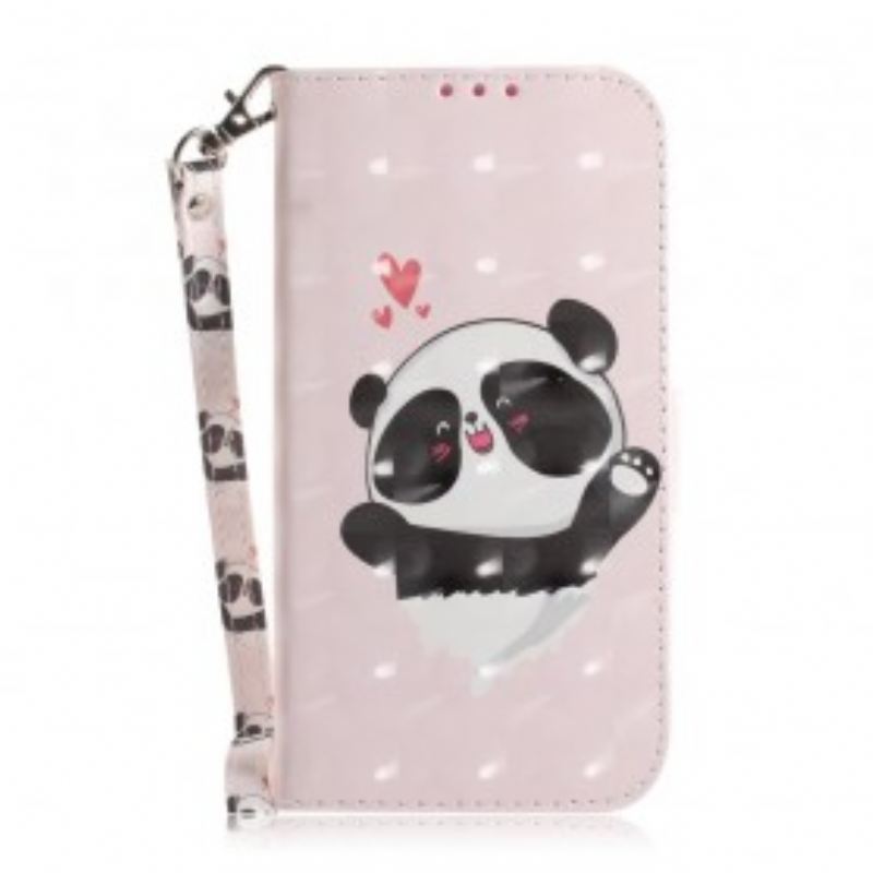 Fliptok / Bőrtok Samsung Galaxy A50 szíjjal Panda Love With Lanyard