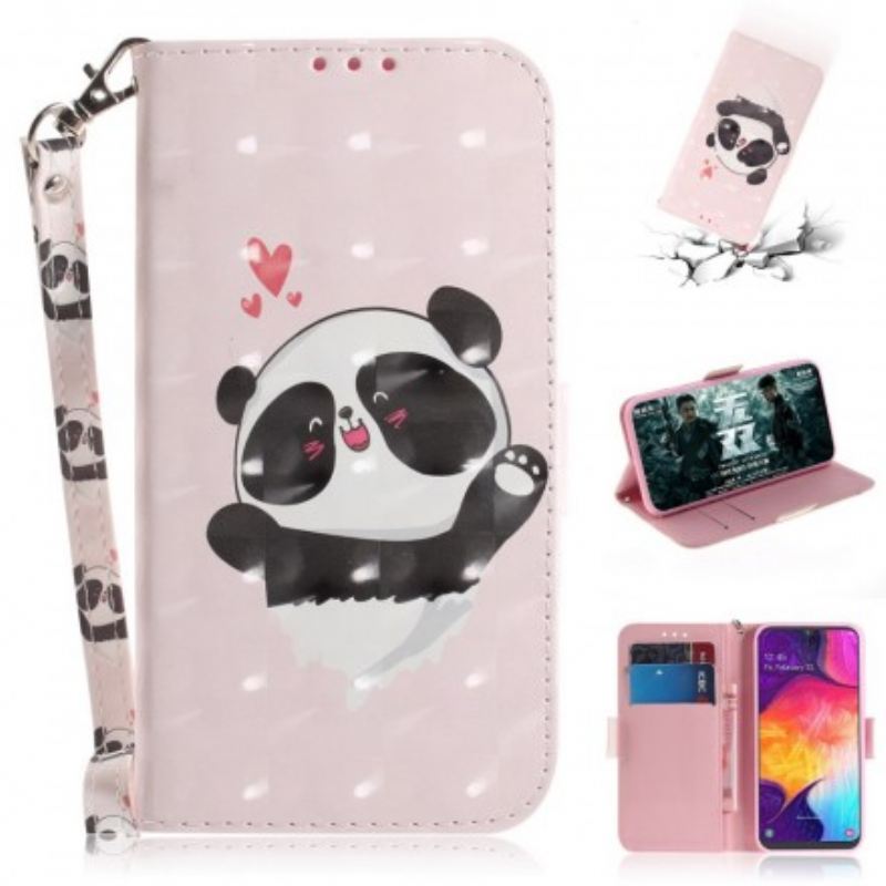 Fliptok / Bőrtok Samsung Galaxy A50 szíjjal Panda Love With Lanyard